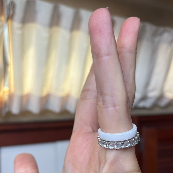 Kendall Jenner Ring Stack Eternity Ring and White Enamel Ring - Picture 6 of 12